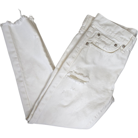 Moussy‎ Vintage Kelley Mid Rise Tapered Ankle Jeans White Distressed Size 26 - Picture 3 of 16